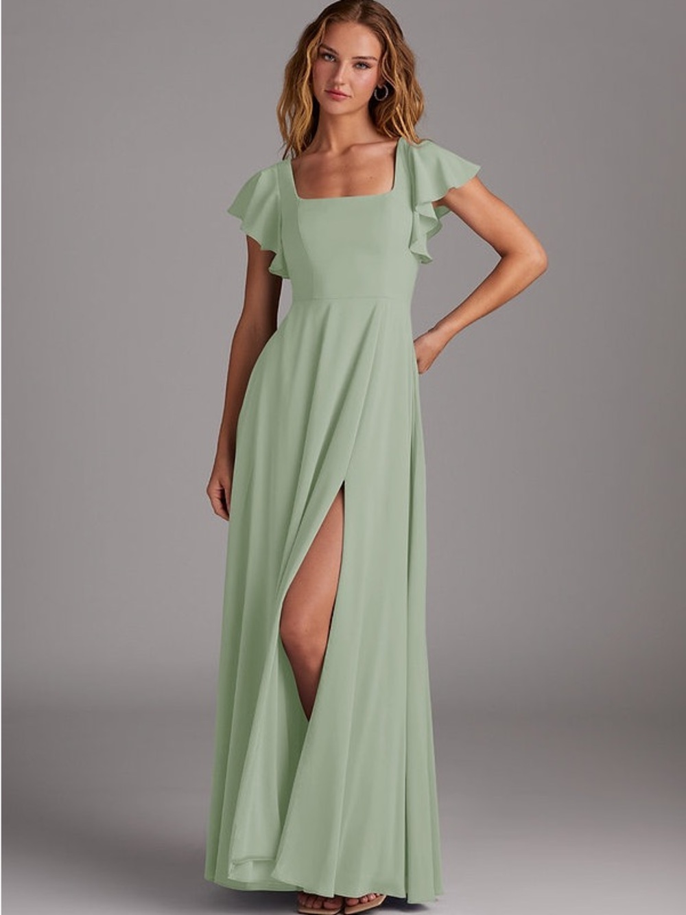 Azazie bondi sz 8 color dusty sage stretch chiffon